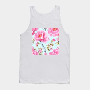 Pink roses on pale blue seamless chinoiserie pattern Tank Top